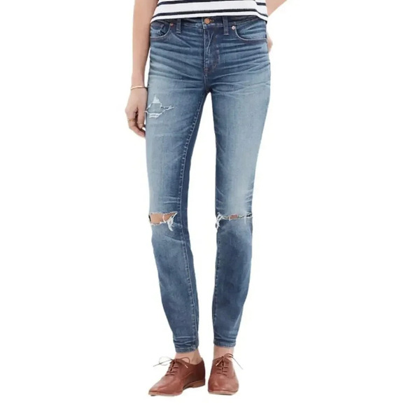 MADEWELL 9” High-Rise Skinny Jeans: Torn-Knee Edition Size 28 - Picture 1 of 11